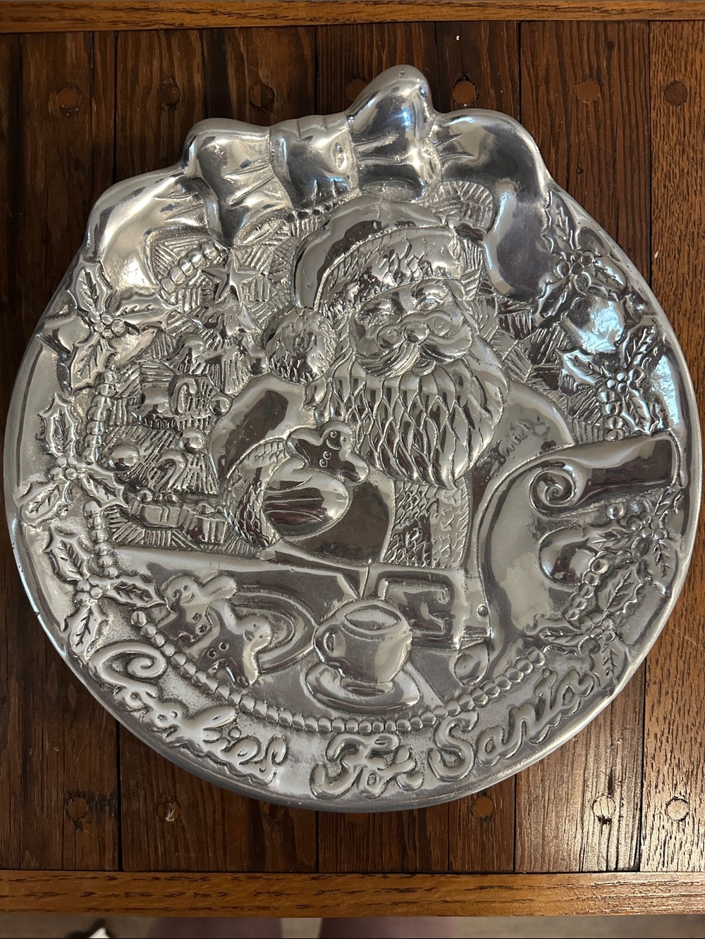 Festive Silver 'Cookies For Santa' Decorative Holiday Plate